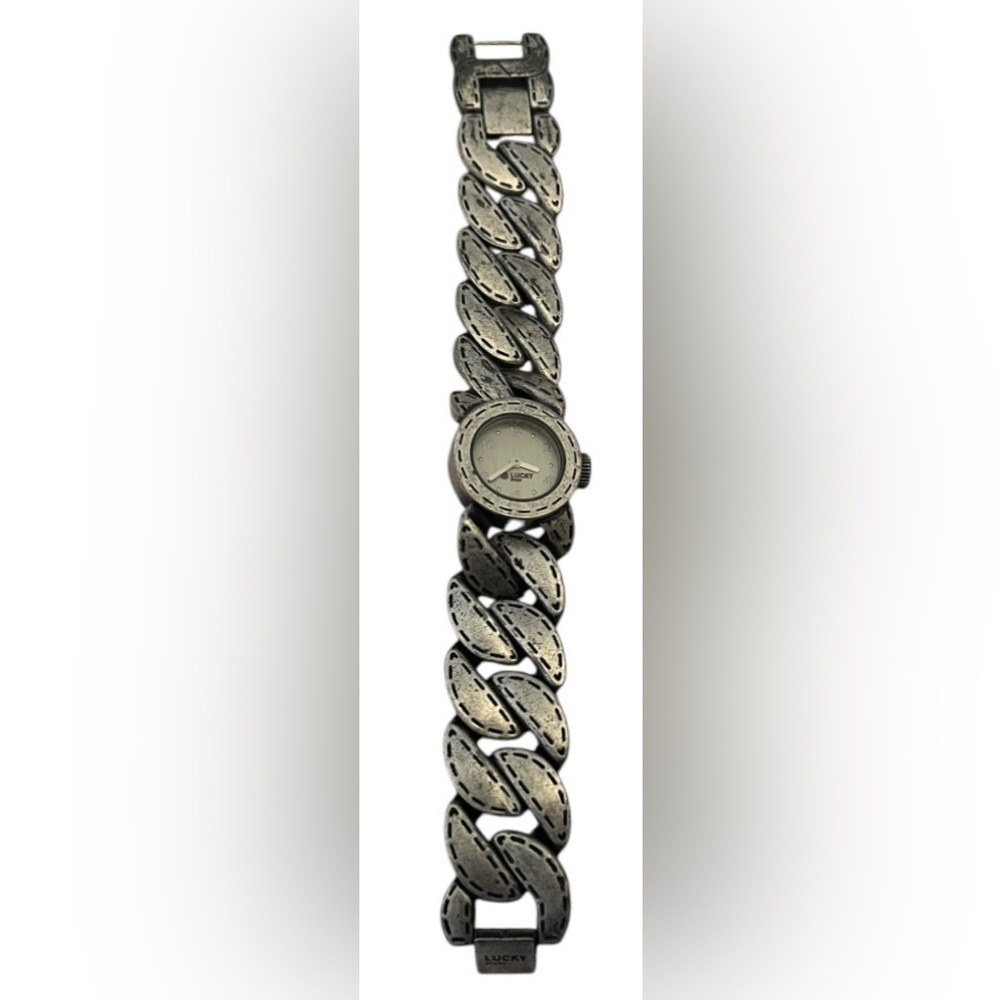 Lucky Brand great preloved functional distressed grey metal chain link watch